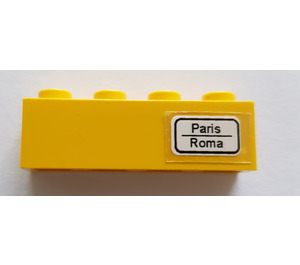 LEGO Geel Steen 1 x 4 met "Paris / Roma" Sticker (3010)