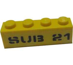 LEGO Gelb Backstein 1 x 4 mit 'SUB 21' Aufkleber (3010)