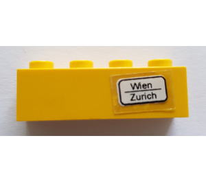 LEGO Jaune Brique 1 x 4 avec "Wien / Zürich" Autocollant (3010)