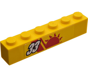 LEGO Yellow Brick 1 x 6 with '33' (Right) Sticker (3009)