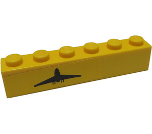 LEGO Jaune Brique 1 x 6 avec Airplane Autocollant (La gauche) (3009)