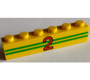 LEGO Jaune Brique 1 x 6 avec Number 2 et Green Rayures (3009)