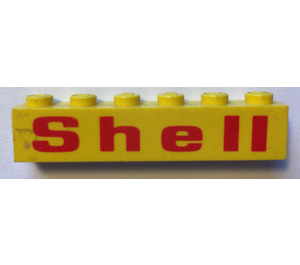 LEGO Yellow Brick 1 x 6 with Red 'Shell' Wide Pattern with flattened 'e' (3009)