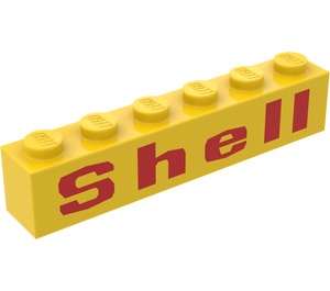 LEGO Yellow Brick 1 x 6 with Red 'Shell' Wide Pattern with rounded 'e' (3009)