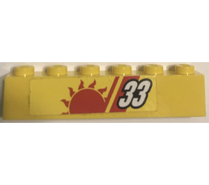 LEGO Yellow Brick 1 x 6 with Red Sun and Angle Stripe and 33 Sticker (3009)