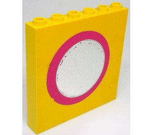 LEGO Geel Steen 1 x 6 x 5 met Ronde Framed Mirror Sticker (3754)