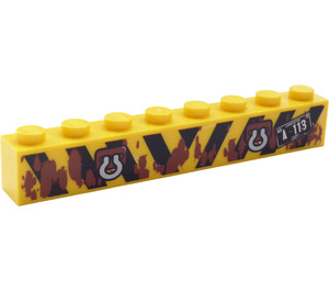 LEGO Yellow Brick 1 x 8 with Black and Yellow Danger Stripes, 2 Hooks, "A-113" Badge Sticker (3008)