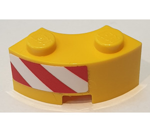 LEGO Yellow Brick 2 x 2 Round Corner with Red and White Danger Stripes Left Sticker with Stud Notch and Reinforced Underside (85080)