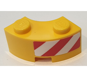 LEGO Amarillo Ladrillo 2 x 2 Circular Esquina con Rojo y Blanco Danger Rayas Derecha Pegatina con muesca para espiga y parte inferior reforzada (85080)