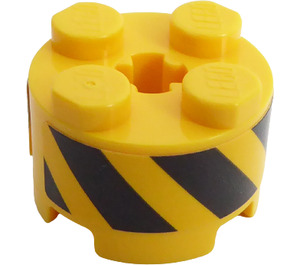 LEGO Yellow Brick 2 x 2 Round with Black and Yellow Stripes Sticker (3941)