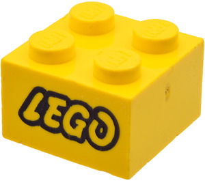 LEGO Gelb Backstein 2 x 2 mit Schwarz LEGO Logo Outline (3003)