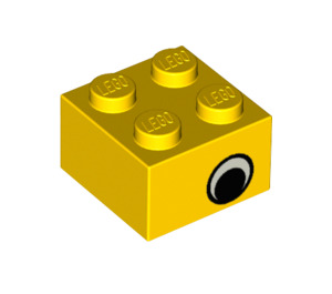 LEGO Žlutá Kostka 2 x 2 s Oči (Offset) bez bodu na zornici (81910 / 81912)