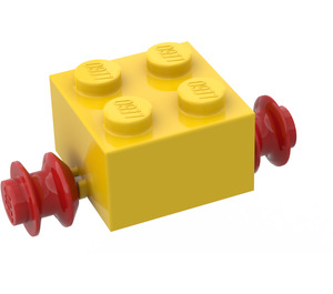 LEGO Geel Steen 2 x 2 met Rood Single Wielen (3137)
