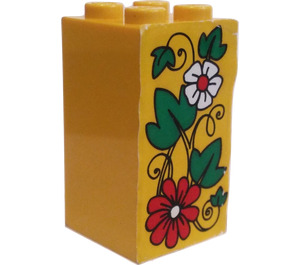 LEGO Yellow Brick 2 x 2 x 3 with Flowers and Leaves Sticker (30145)