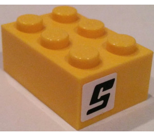 LEGO Žlutá Kostka 2 x 3 s "5" Samolepka (3002)