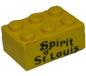 LEGO Keltainen Palikka 2 x 3 jossa Musta letters spirit / st. louis Tarra (Aikaisempi versio, ilman ristitukia) (3002)