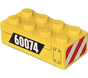 LEGO Geel Steen 2 x 4 met '60074' en Rood en Wit - Links Kant Sticker (3001)