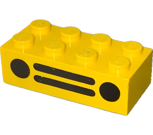 LEGO Geel Steen 2 x 4 met Zwart Auto Rooster (3001)