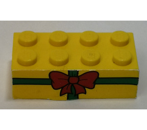 LEGO Geel Steen 2 x 4 met Present Bow Sticker (3001)