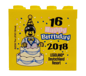 LEGO Jaune Brique 2 x 4 x 3 avec Birthday 2018 Legoland Deutschland Resort et Happy Birthday 16 (30144)
