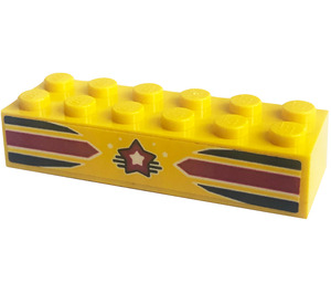 LEGO Yellow Brick 2 x 6 with Stripes, Star Sticker (2456)