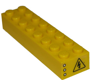 LEGO Yellow Brick 2 x 8 with 'CITY' on one end, Electricity Danger Sign on other end Sticker (3007)