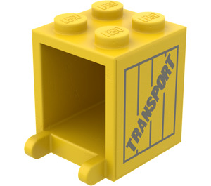 LEGO Giallo Contenitore 2 x 2 x 2 con 'Transport' Adesivo con bottoncini pieni (4345)