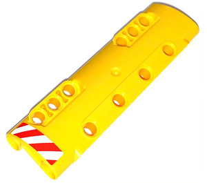 LEGO Geel Gebogen Paneel 11 x 3 met 10 Pin Gaten met Rood en Wit Strepen Rechtsaf  Sticker (11954)