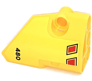 LEGO Jaune Incurvé Panneau 2 Droite avec '480', Noir et rouge Vent Openings Autocollant (87086)