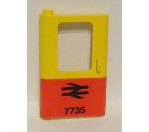 LEGO Yellow Door 1 x 4 x 5 Train Left with Red Bottom Half with British Rail Logo and '7735' Sticker (4181)