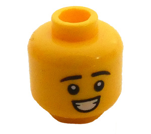 LEGO Yellow Double Sided Head with Smile and Raised Eyebrows (Recessed Solid Stud) (3626 / 100972)