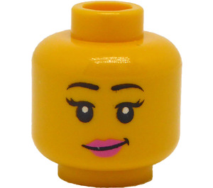 LEGO Gelb Dual Sided Female Kopf mit Schwarz Eyebrows, Pink Lips / Sunglasses (Einbau-Vollbolzen) (3626 / 20068)