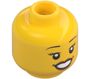 LEGO Жовтий Dual-Sided Жінка Голова з Open Smile з Зуби / Laughing з ЗАЧИНЕНО Очі (Врізний суцільний стад) (3626 / 56785)