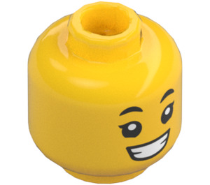 LEGO Amarillo Doble cara Chica Cabeza con Ancho Mueca / Ancho Open Boca (Espiga sólida hueca) (3626 / 69191)