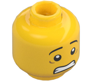 LEGO Gul Dual-Sided Hankøn Hoved med Scared Ansigt / Lopsided Smile (Forsænket solid knops) (3626 / 32729)