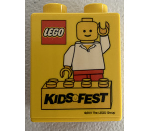 LEGO Yellow Duplo Brick 1 x 2 x 2 with 2011 Kids Fest Brick without Bottom Tube (4066)