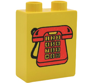 LEGO Yellow Duplo Brick 1 x 2 x 2 with Red Telephone without Bottom Tube (4066)