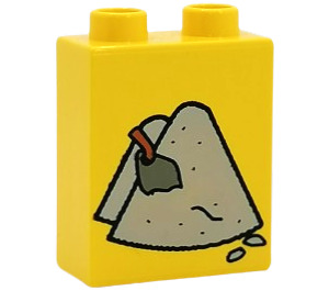 LEGO Geel Duplo Steen 1 x 2 x 2 met Sand en Schop zonder buis aan de onderzijde (4066)