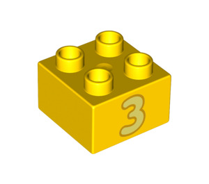 LEGO Yellow Duplo Brick 2 x 2 with "3" (3437 / 66027)