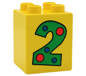 LEGO Yellow Duplo Brick 2 x 2 x 2 with "2" (31110)