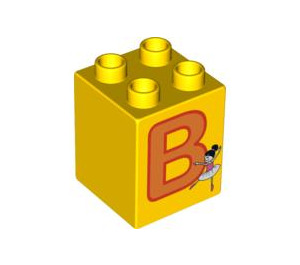 LEGO Yellow Duplo Brick 2 x 2 x 2 with B for Ballerina (31110 / 92992)
