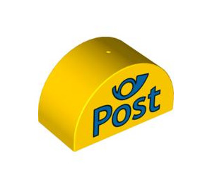 LEGO Yellow Duplo Brick 2 x 4 x 2 with Curved Top with 'Post' sign with bugle (31213 / 64939)