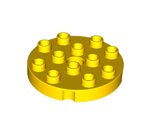 LEGO Duplo Gelb Runden Platte 4 x 4 mit Loch und Verriegeln Ridges (98222)