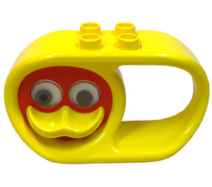 LEGO Yellow Duplo Teether Oval 2 x 6 x 3 with Handle and Turning Red Duck Face with Yellow Beak and Rattling Eyes
