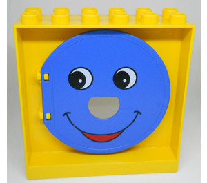 LEGO Gelb Duplo Mauer 2 x 6 x 5 mit Blau Tür mit Gesicht