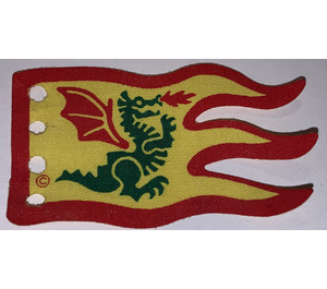 LEGO Yellow Fabric Flag 8 x 5 Wave with Red Border and Green Dragon (Double-Sided Print)