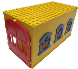 LEGO Yellow Fabuland Garage Block with Blue Windows and Red Door