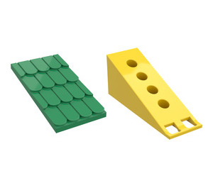 LEGO Yellow Fabuland Roof Slope with Green Roof and No Chimney Hole