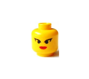 LEGO Yellow Female Head with Black Pointed Eyelashes and Red Lips (Safety Stud) (3626)