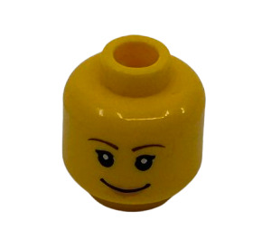 LEGO Gul Kvinde Hoved med Brun Eyebrows og Lyserød Lips (Forsænket solid knops) (3626 / 82131)